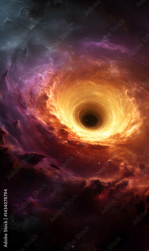 Fototapeta premium Cosmic vortex of starlight and vibrant nebulas illuminating a mysterious black hole event horizon