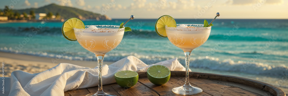 Daiquiri cocktail on a table with stunning seascape of Cuba in the background