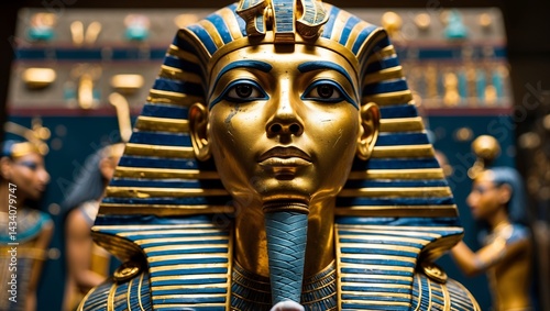 The golden pharaoh king tutankhamun burial mask close up