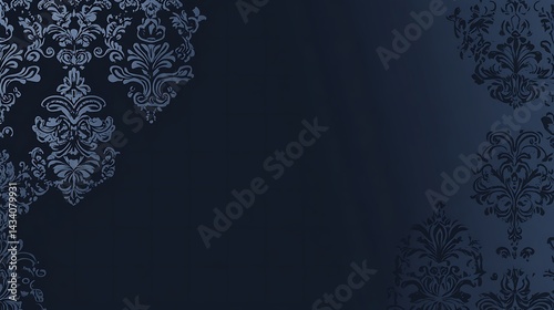 Damask Pattern Dark Blue Background.