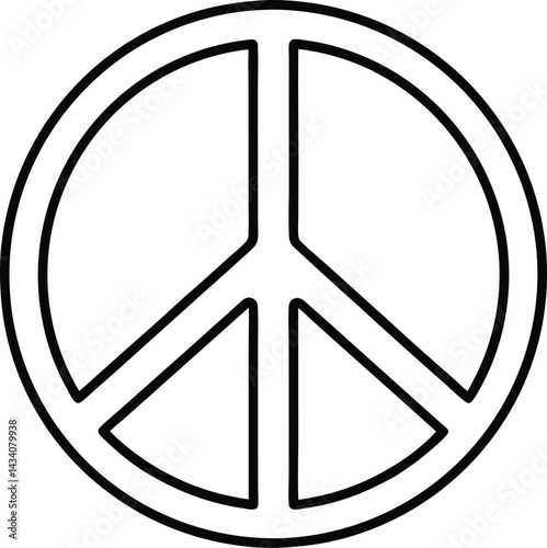Peace Symbol Outline Black Shape, Hippie Era Sign With Circle on Transparent Background
