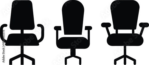 office chairs, silhouettes, black and white, minimalist design, ergonomic furniture, workspace essentials, swivel chairs, adjustable seating, professional equipment, corporate style, simple shapes