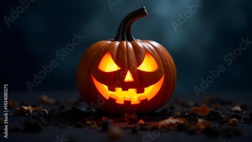 Halloween pumpkin on a dark background with empty space for text
