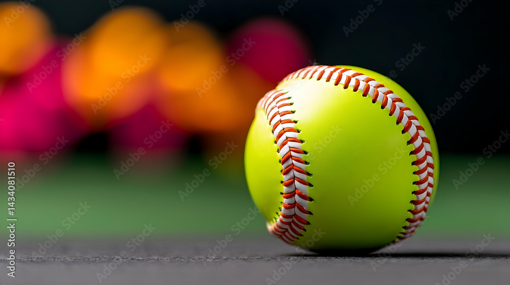 Close-up of Yellow Softball and Glove on Rustic Wood Close-up of Yellow Softball and Glove on Rustic Wood