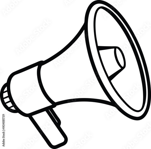 Outline megaphone on transparent background with handle and flared horn design