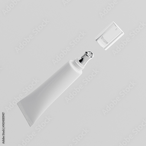 lip gloss tube with silver metallic tip packging, liquid lipstick tube with slant tip mockup, luxury liquid makeup tube with screw cap, cylindrical cosmetic container with aluminum tip Applicator