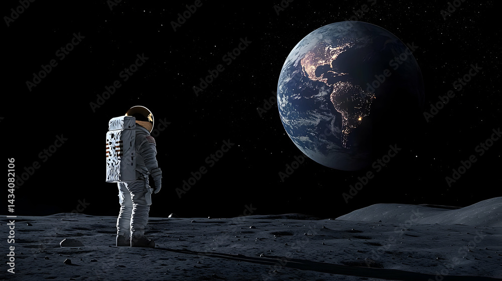 Fototapeta premium Pixelated Astronaut On The Moon Facing Earth