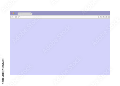 Transparent browser window on blue and violet background. Window internet browser with toolbar and search bar. Blank screen website mockup. Template design for ui, ux, app. Vector illustration