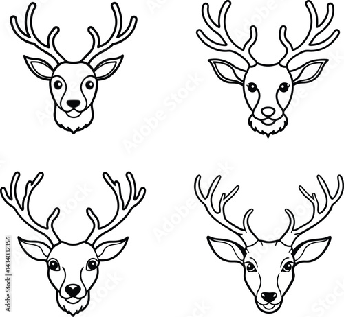 Wallpaper Mural Smiley Reindeer Face Outline Vector Icon Set, Cute Reindeer Face Outline Icons for Christmas Design,Christmas Reindeer Face Line Art Vector Collection, Adorable Reindeer Face Outline Icon Pack,  Torontodigital.ca