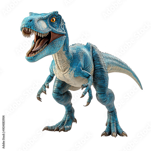 Majestic azure velociraptor poised to strike, a captivating blend of science and fantasy