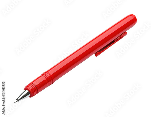 Writing with a red pen office desk still life isolated on transparent background