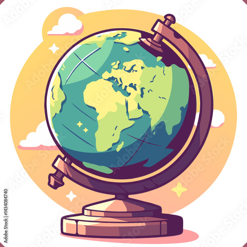 Watercolor style globe illustration with continents, pastel colors and white background, perfect for education and geography projects. 
Flat Vector Illustration on the white background. Vector EPS 10