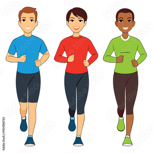 Diverse people jogging in athletic wear