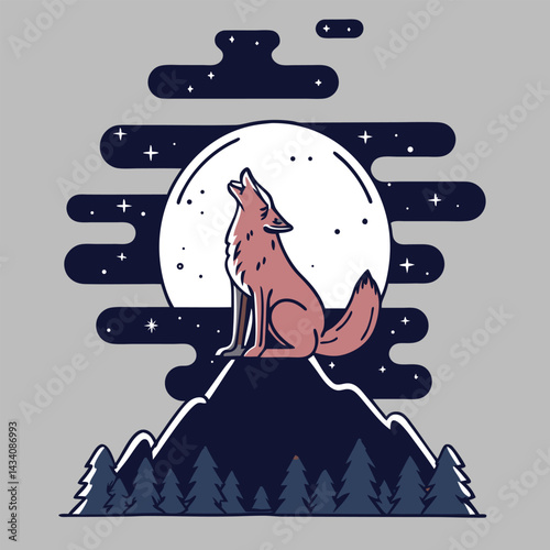 "Wolf silhouettes howling under moonlit skies with forest, mountain, and aurora backdrops, vector illustration"