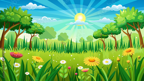Fresh green grass background in sunny spring day