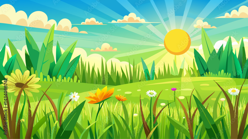 Fototapeta premium Fresh green grass background in sunny spring day