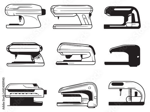 Pneumatic Stapler line art sketch illustration