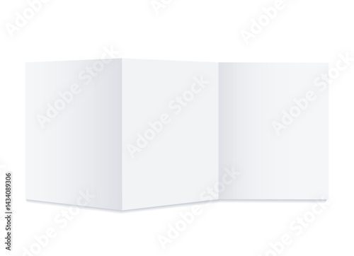 Trifold Leaflet Mockup. A4 or A5 opened Paper. Blank Template for branding identity, booklet, flyer. 3d Vector realistic. 