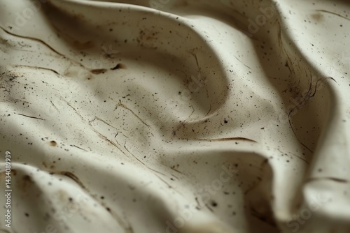 Close-up view of a textured, flowing, light beige fabric. photo
