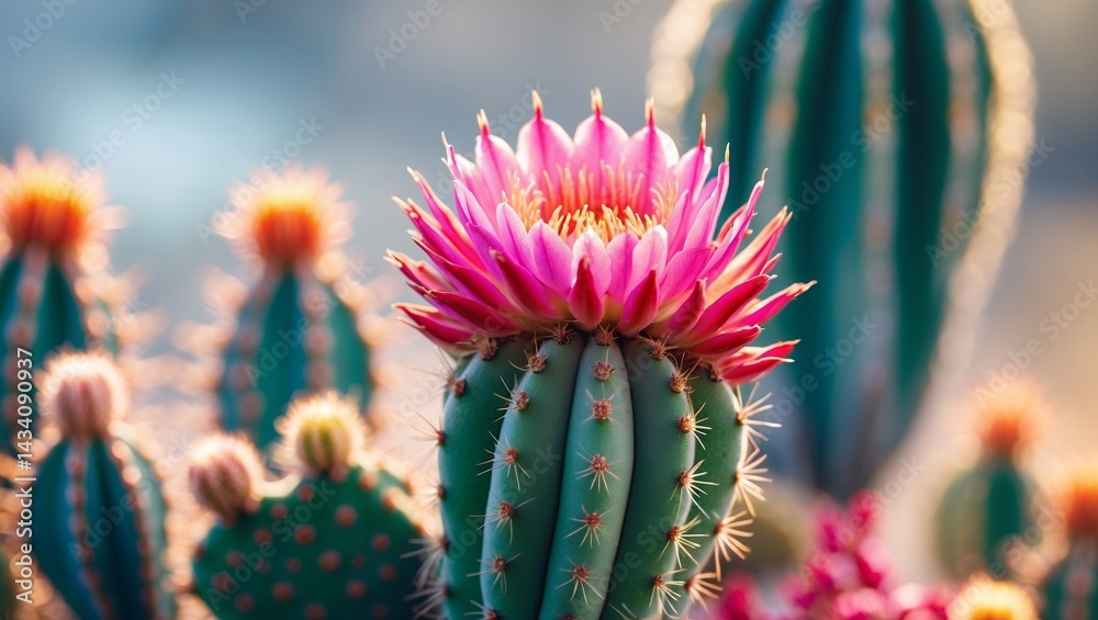 Vibrant cactus bloom showcasing intricate textures Vibrant cactus bloom showcasing intricate textures