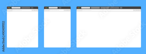 Transparent browser window on blue and violet background. Window internet browser with toolbar and search bar. Blank screen website mockup. Template design for ui, ux, app. Vector illustration