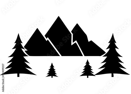 Wallpaper Mural Creative Black Silhouette of Mountains and Fir Trees | Camping Adventure Wildlife Landscape Icon Vector Illustration Torontodigital.ca