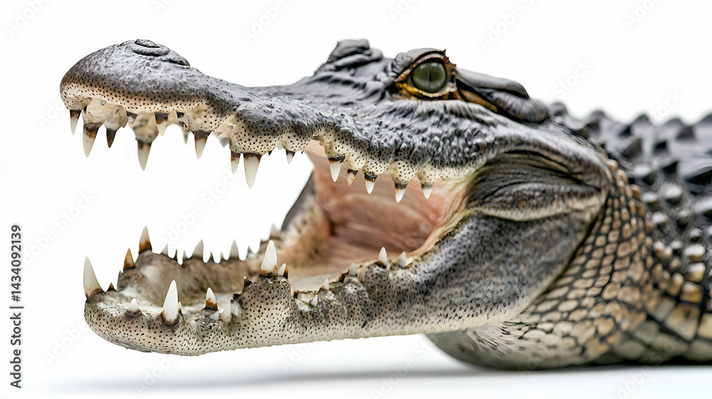 Obraz premium Closeup Of Alligator With Open Mouth On White Background