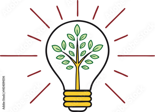 Colorful light bulb with new born plant inside in minimalist design vector graphics for business concept innovation