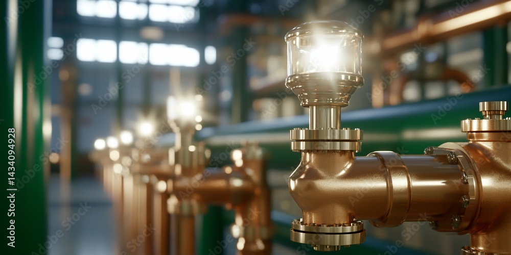 Fototapeta premium Industrial Copper Pipes Factory Interior