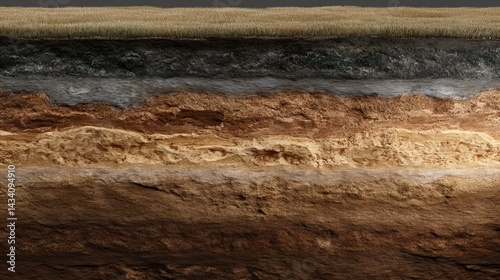 Soil Layers Texture: Earth Cross Section With Visible Stratification and Geological Formation for educational purposes perfect diagrammatic illustration
