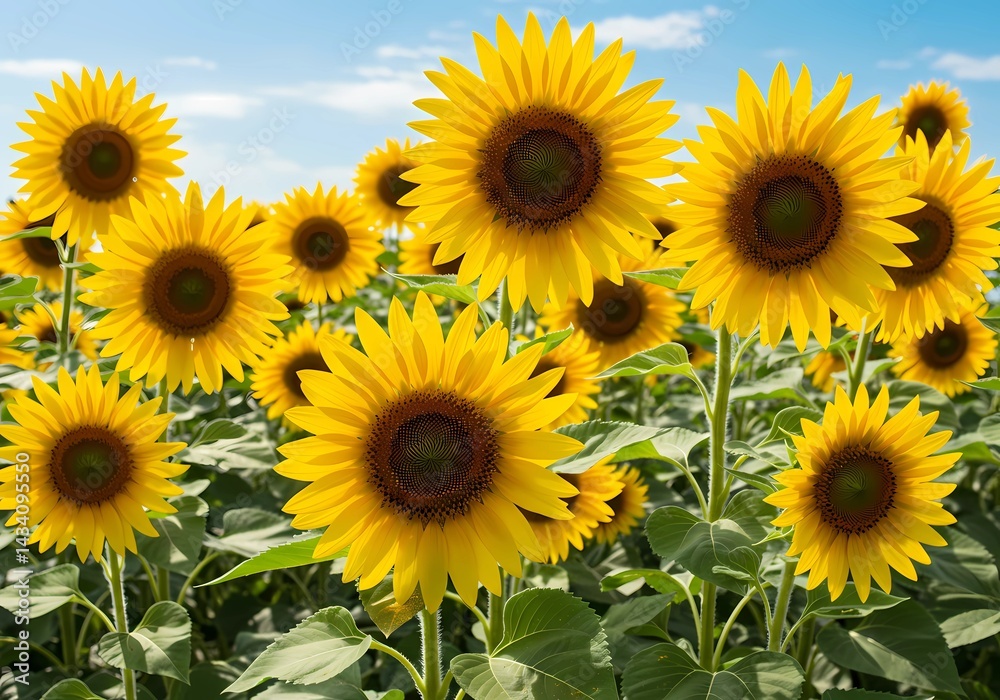 Fototapeta premium Vibrant Sunflower Field under a Sunny Sky