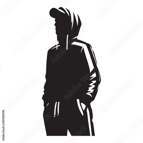 Classic Tracksuit silhouette, timeless sporty design – Tracksuit illustration – Minimalist Tracksuit vector – Men's dress silhouette

