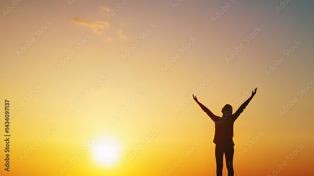 Silhouette of Person on Mountaintop at Sunset Silhouette of Person on Mountaintop at Sunset
