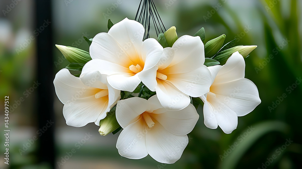 Obraz premium Elegant Hanging White Flower Arrangement for Home Decor