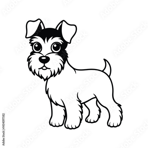 Cartoon Miniature Schnauzer dog with beard and fur detail silhouette isolated on white background