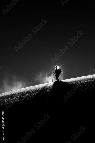 Sunrise Ski silhouette in Austria Black and White photo