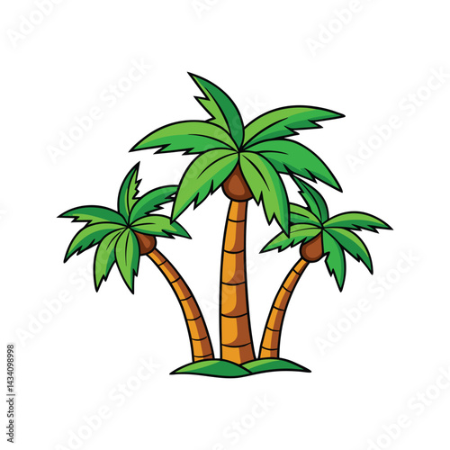 Cartoon palm trees growing on sandy island Vector illustration isolated on white background