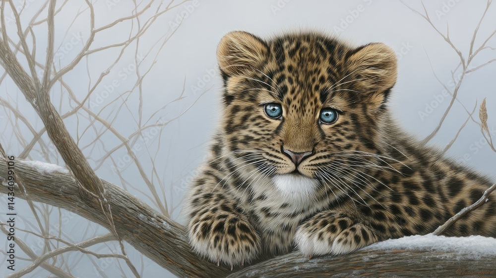 Obraz premium An Amur leopard cub with blue eyes