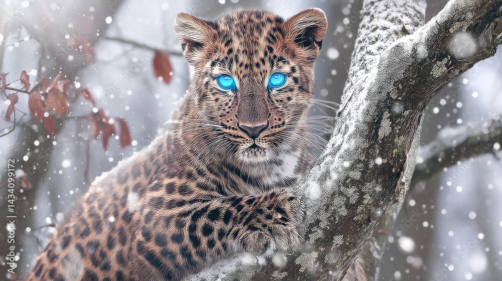 Fototapeta premium An Amur leopard cub with blue eyes