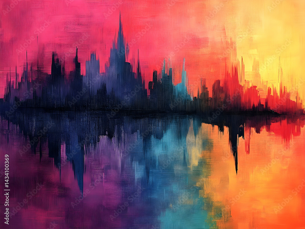 Obraz premium Colorful abstract cityscape reflected in a vibrant water body.