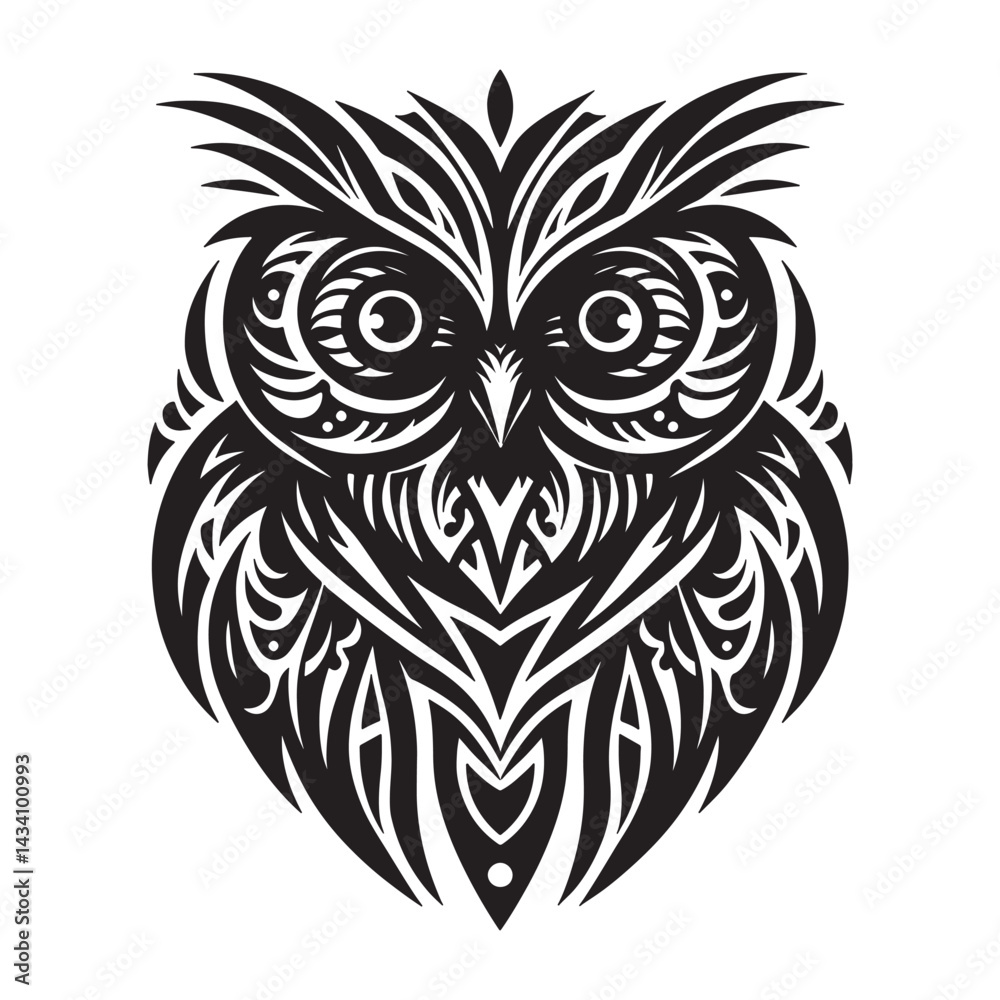 Fototapeta premium Tribal Owl Tattoo Design – Intricate Symmetrical Owl Art