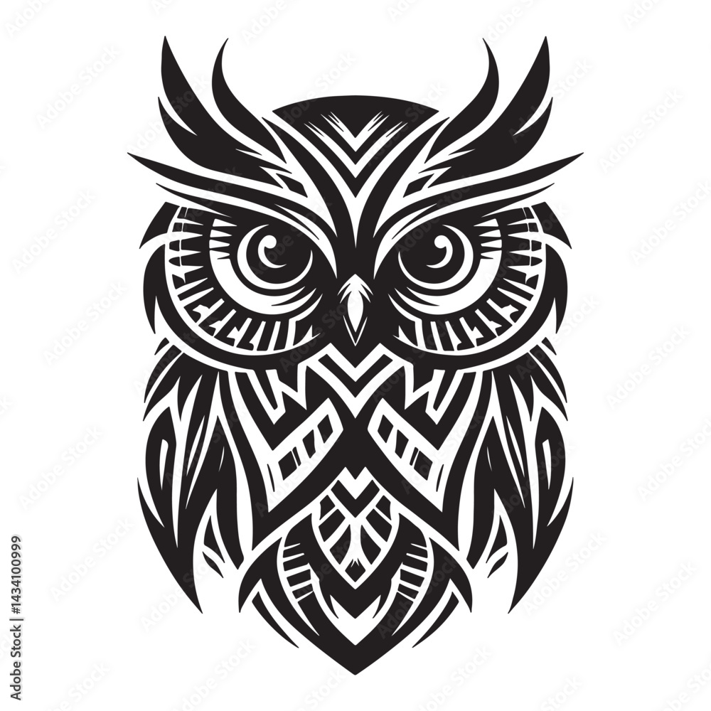 Obraz premium Tribal Owl Tattoo Design – Intricate Symmetrical Owl Art