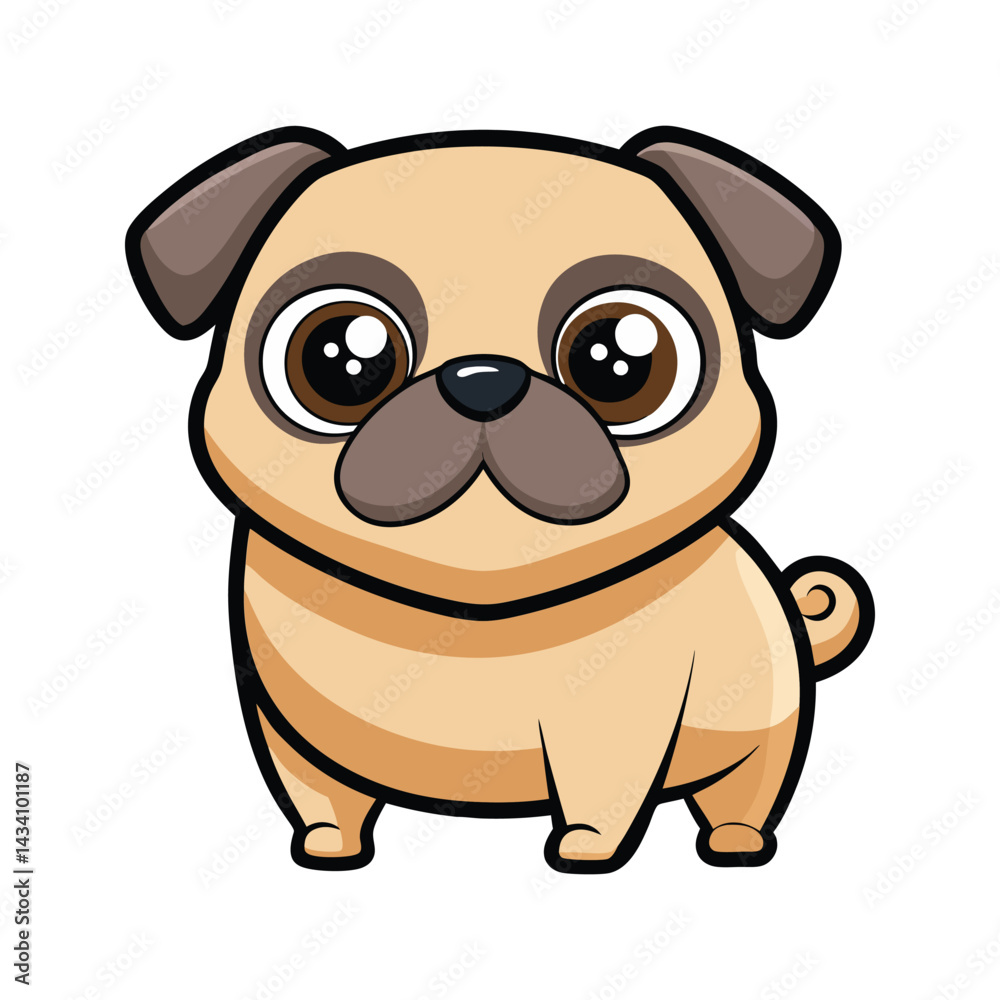 Obraz premium Cartoon pug dog with a light tan coat and brown face vector illustration isolated on white background