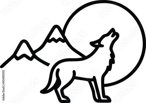 "Wolf silhouettes howling under moonlit skies with forest, mountain, and aurora backdrops, vector illustration"