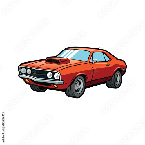 Cartoon red muscle car with a hood scoop vector illustration isolated on white background