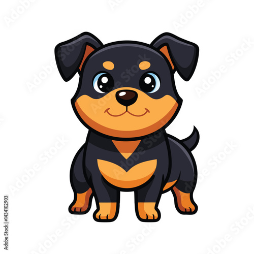 Cartoon rottweiler puppy with large eyes and a friendly smile vector illustration isolated on white background