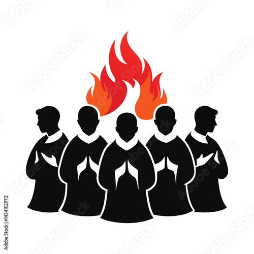 Pentecost Apostles Prayer Silhouette On White Background