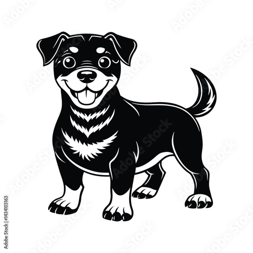 Cartoon Rottweiler puppy with happy face silhouette isolated on white background