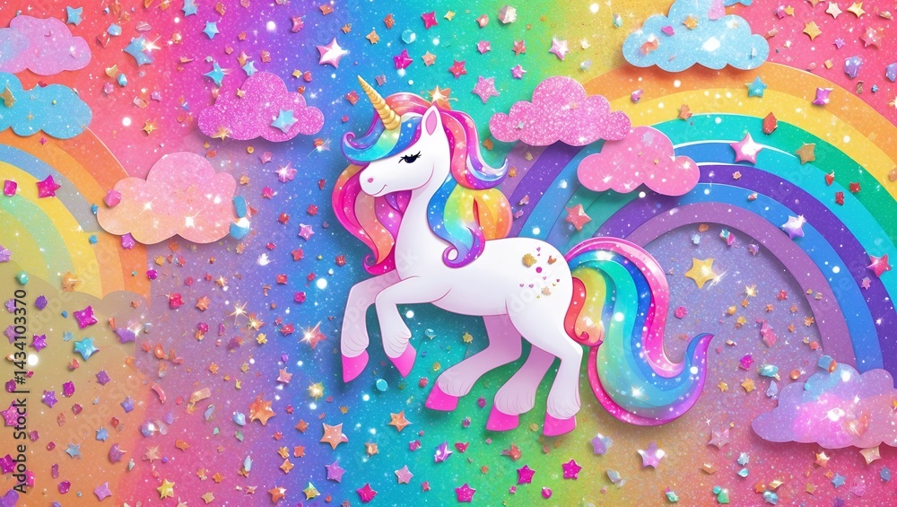 Obraz premium Vibrant unicorn fantasy with rainbow glitter texture