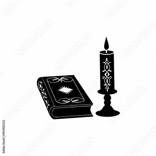 creative Silhouette Candle and Hymn Book Icon Vector Illustration 
